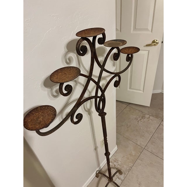 Vintage Forged Iron Touchier 5 Arm Candle Holder For Sale In Phoenix - Image 6 of 12