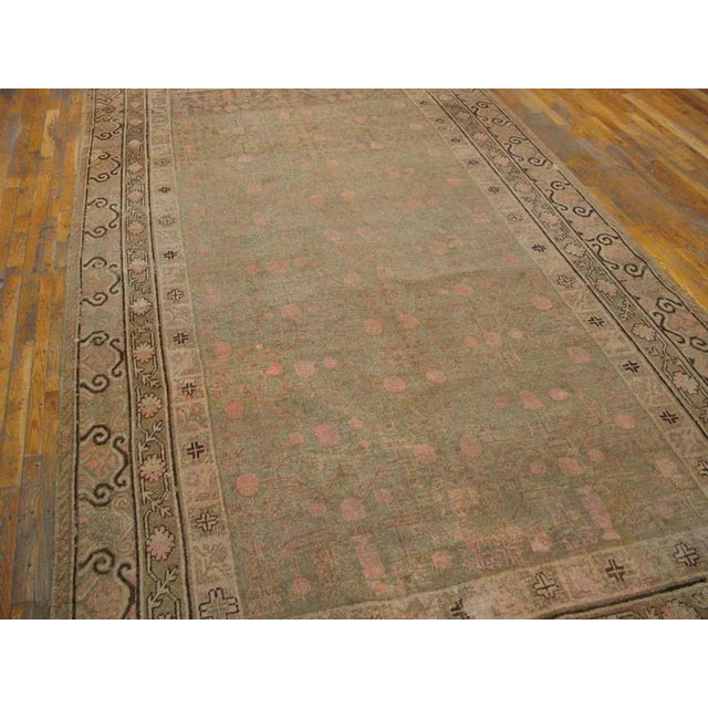 1920s Tan Camel Geometric Antique Central Asian Chinese Khotan Rug 6'6"x11'10" Knotted Wool Carpet For Sale In New York - Image 6 of 6