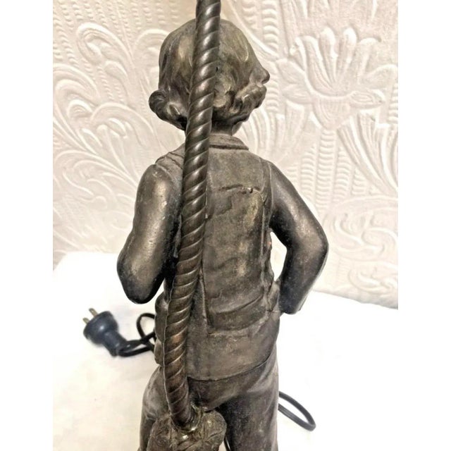 Metal 1910s Antique French Artist a De Ranieri Silver Plated Figural Boy Lamp For Sale - Image 7 of 10