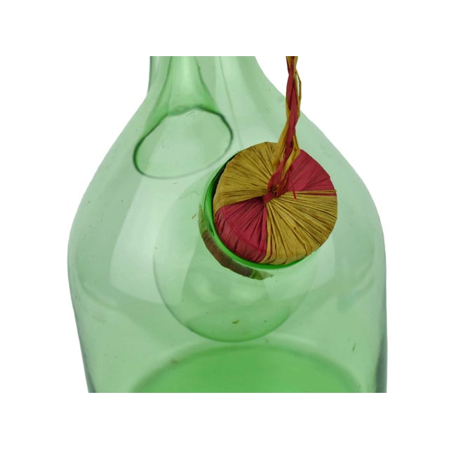 Mid 20th Century Vintage Hand Blown Italian Green Glass Wine Decanter Carafe With Ice Chamber Chiller and Stoppers For Sale - Image 5 of 10