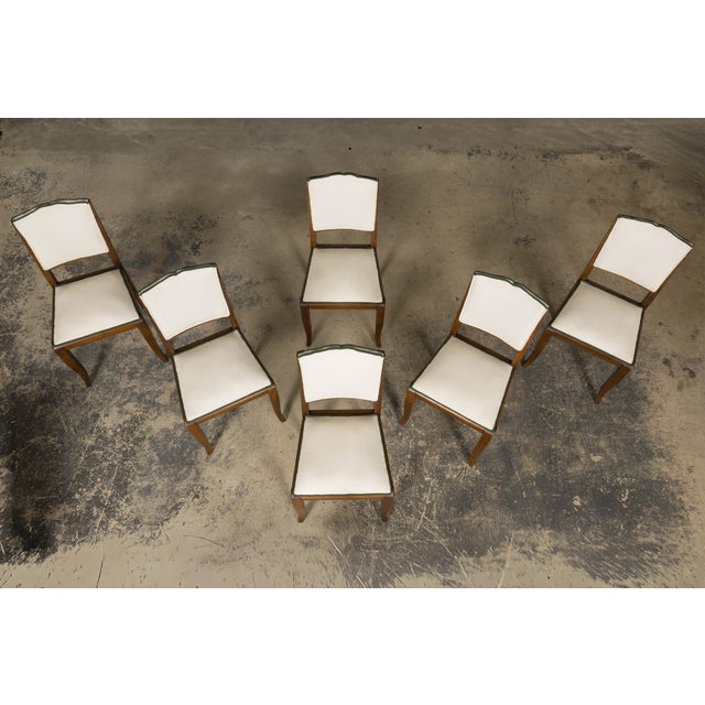 Art Deco Set of Six 1930s French Art Deco Mustache Back Walnut Dining Chairs For Sale - Image 3 of 18