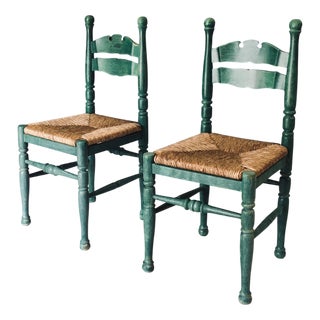 Rustic Austrian Alps Green Side Chairs, Austria, 1950s, Set of 2 For Sale