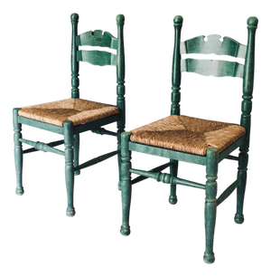 Rustic Austrian Alps Green Side Chairs, Austria, 1950s, Set of 2