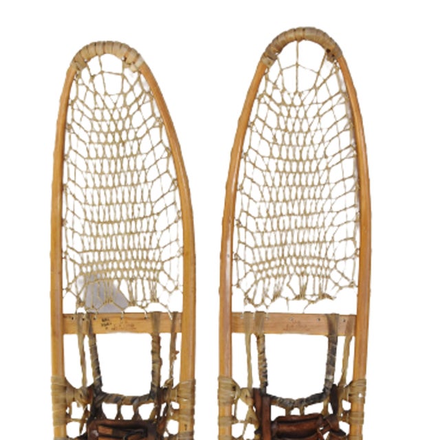 Cabin Vintage Ash, Sinew & Leather Lund Snowshoes Cottage Style For Sale - Image 3 of 9