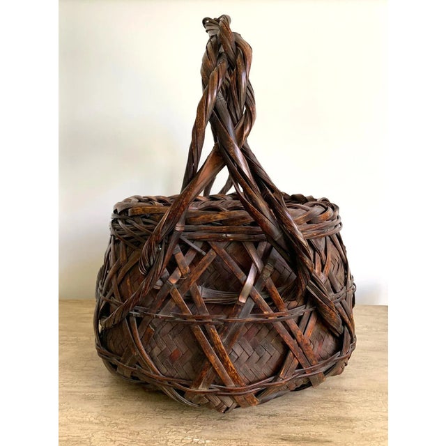 Japanese Wagumi Handled Bamboo Basket Ikebana For Sale - Image 11 of 13