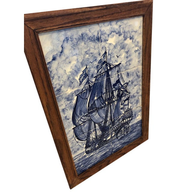 Traditional Delft Style Ship Painting on Tile For Sale - Image 3 of 9