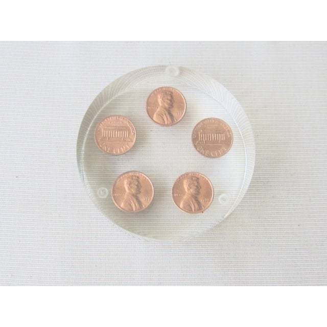 1970s Mid-Century 1970s Penny Lucite Paper Weight For Sale - Image 5 of 5