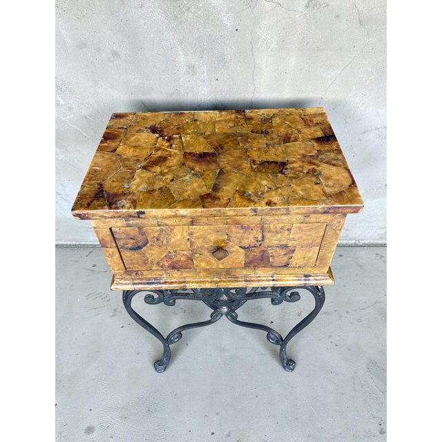 Late 20th Century Vintage Tessellated Horn Side Table on Iron Base, Hollywood Regency For Sale - Image 5 of 14