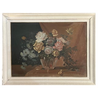 Raffaele Baldi, Vase of Flowers, 1890, Tempera Painting on Wood, Framed For Sale