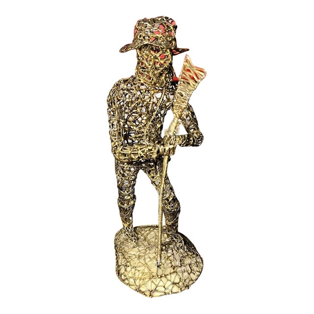 Vintage 1960's Brutalist C. Serraty Style Hunter Man Metal Wire Sculpture For Sale