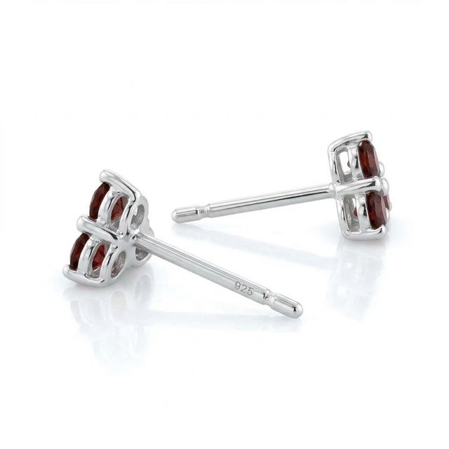 Contemporary Garnet Trio Gemstone Studs in 925 Sterling Silver - A Pair For Sale - Image 3 of 3