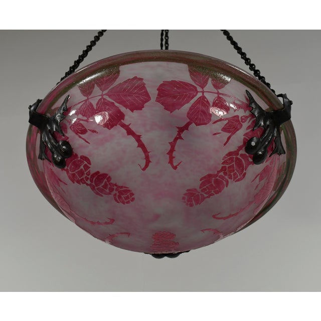 Rose French Art Deco Pendant Light by Le Verre Francais Schneider - 1925 Cameo Chandelier France For Sale - Image 8 of 17