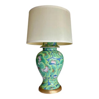 Single Chinese Green Lotus Flower Porcelain Table Lamp For Sale
