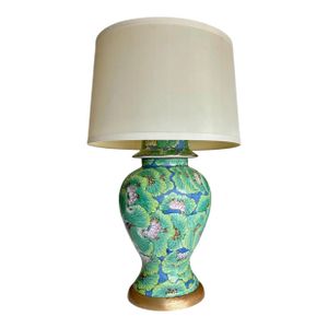 Single Chinese Green Lotus Flower Porcelain Table Lamp