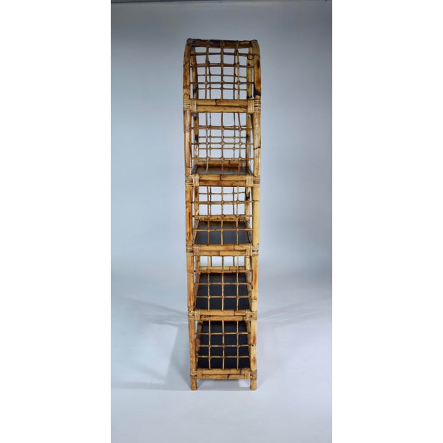 English Coastal Regency British Colonial Tortoise Bamboo Etagere Bookcase Shelf Arched For Sale - Image 3 of 8