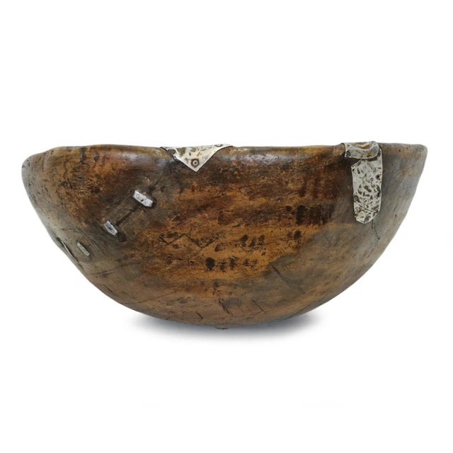 Large Vintage Fulani Tribal Rustic Wood Bowl For Sale - Image 4 of 8