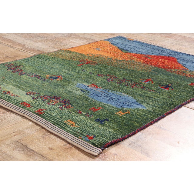 Green Vintage Persian Gabbeh Rug, 03'04 X 04'10 For Sale - Image 8 of 10