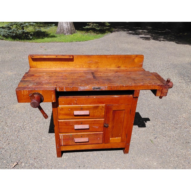 Brown Antique C. Christiansen Workbench Kitchen Island Industrial Work Table For Sale - Image 8 of 13