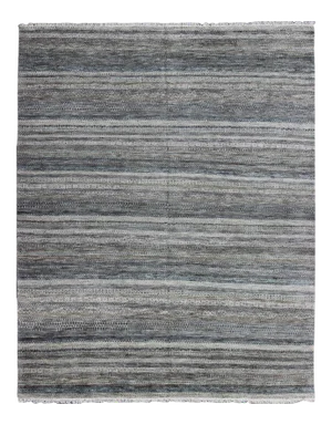 Large Modern Design Striped Rug in Shades of Blue, Gray, Creams, and Charcoal