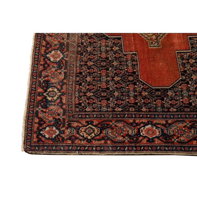 Orange Antique Senneh Handmade Wool Rug For Sale - Image 4 of 13