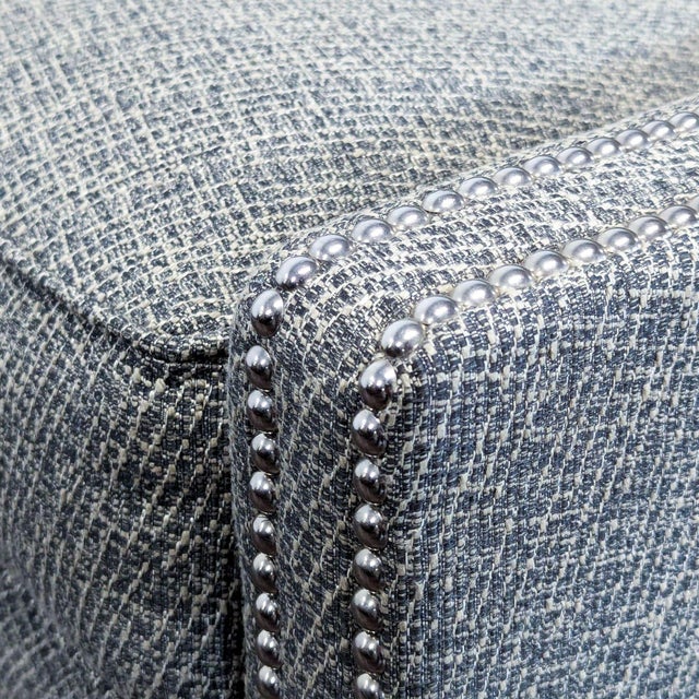 Thomasville Modern Grey Upholstered Loveseat With Nailhead Trim For Sale - Image 9 of 10