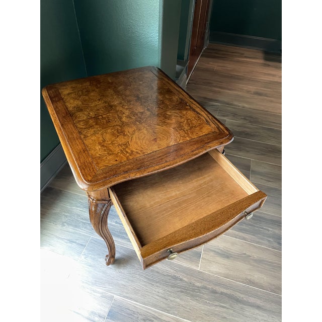 Wood Century Furniture Burlwood French Provincial End Table With Drawer For Sale - Image 7 of 15