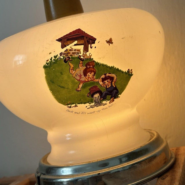 Contemporary Vintage Jack Jill Milk Glass Nursery Rhyme Table Lamp Night Light For Sale - Image 3 of 18