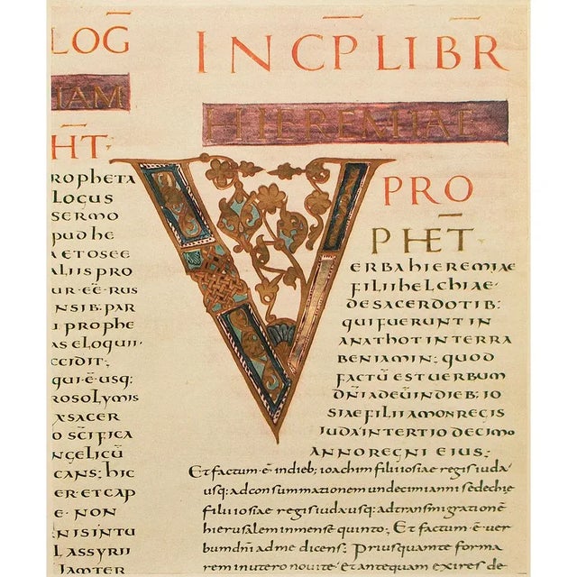 Paper 1949 Letter V From "The First Bible of Charles the Bald", First Edition Gold Ink Lithograph For Sale - Image 7 of 9