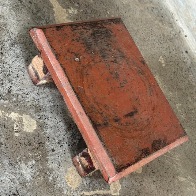 Red Small Occasional Stool in Upcycled Teak, 1990s For Sale - Image 8 of 13