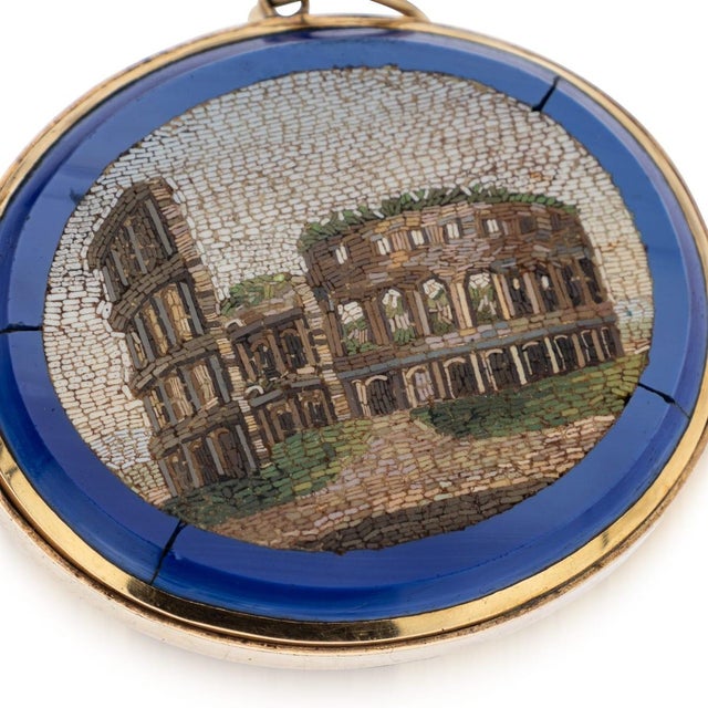 Blue Antique Italian Gold Framed Roman Colosseum Micro Mosaic Brooch, 1880 For Sale - Image 8 of 9