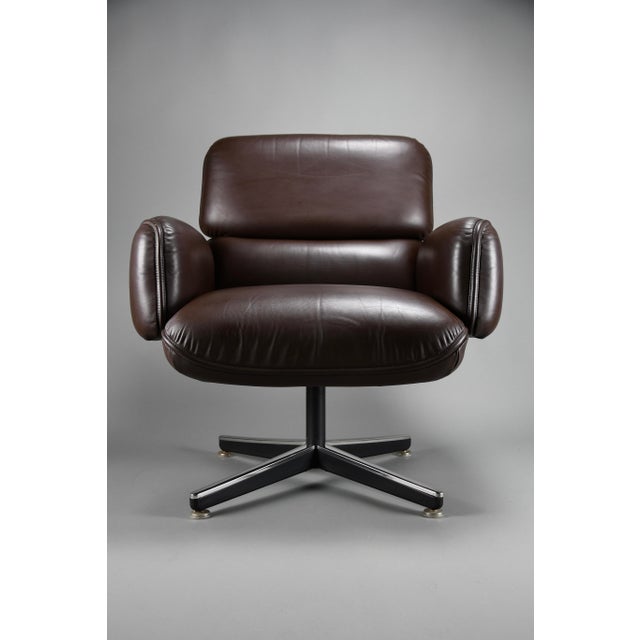 Mid-Century Executive Armchair in Brown Leather by Otto Zapf for Knoll International, 1960s For Sale - Image 14 of 14