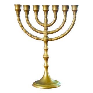 Bronze 7-Branched Menorah Candelabra, Israel, 1960s For Sale