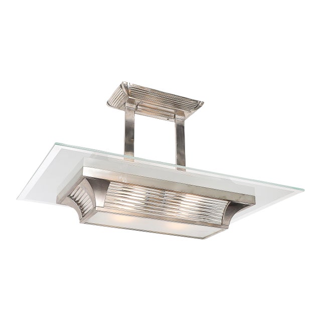 Art Deco Machine Age Silvered Bronze & Glass Rod Chandelier by Petitot For Sale