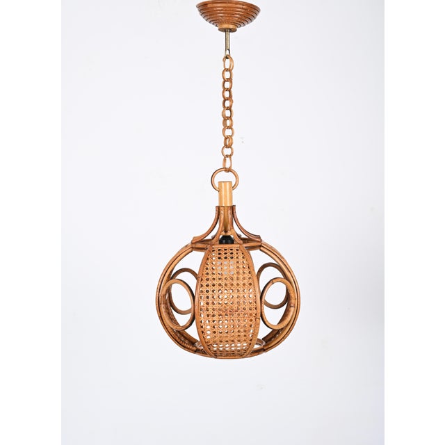 1960s Mid-Century French Riviera Chapel Rattan and Wicker Chandelier, 1960s For Sale - Image 5 of 17