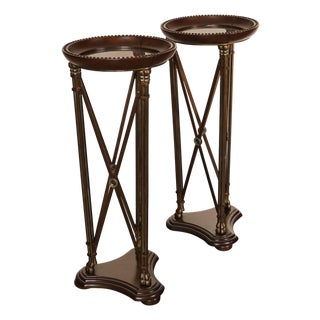 Late 20th Century Regency Style Pair Of Mahogany Pedestal Plant Stands For Sale