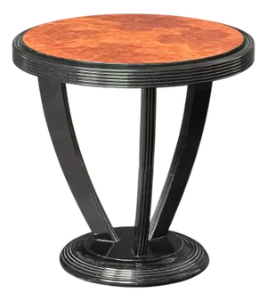 French Art Deco Ebonized Round Side Table With Burl Walnut Top - Two Available