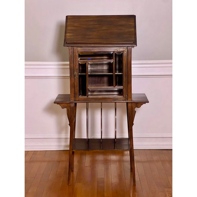 Art Nouveau Art Nouveau Walnut Display or Music Cabinet With Beveled Glass and Easel Stand, C. 1910s For Sale - Image 3 of 17