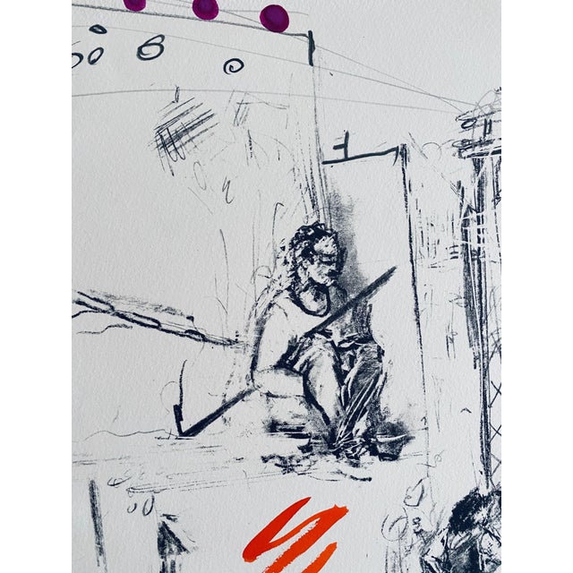 Printmaking Materials Ivan Schwebel, Hand Painted Lithograph "Tel Aviv Dragon Slayer" Israeli American Bezalel School, 1975 For Sale - Image 7 of 13