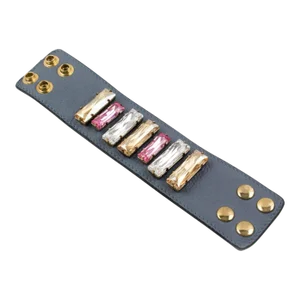 Sonia Rykiel Paris Pastel Jeweled and Gray Leather Belt Bracelet