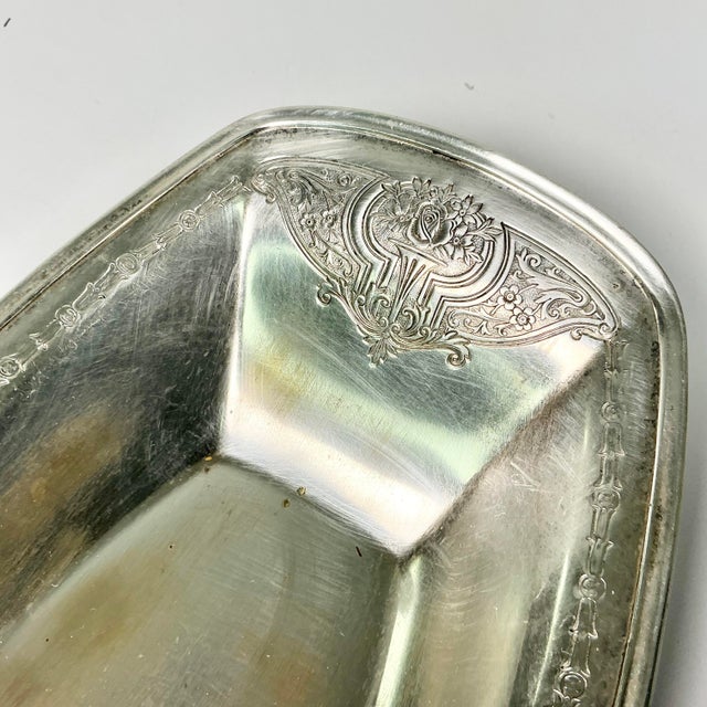 Silver Early 20th C. Antique Art Deco English Chippendale Silverplate Bread Tray or Relish Dish. For Sale - Image 8 of 12