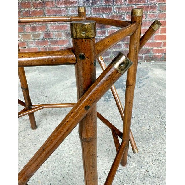 Vintage 1970’s Two-Tier Real Bamboo & Glass Octagonal Side Table - Brass Capped - McGuire Style For Sale - Image 10 of 11
