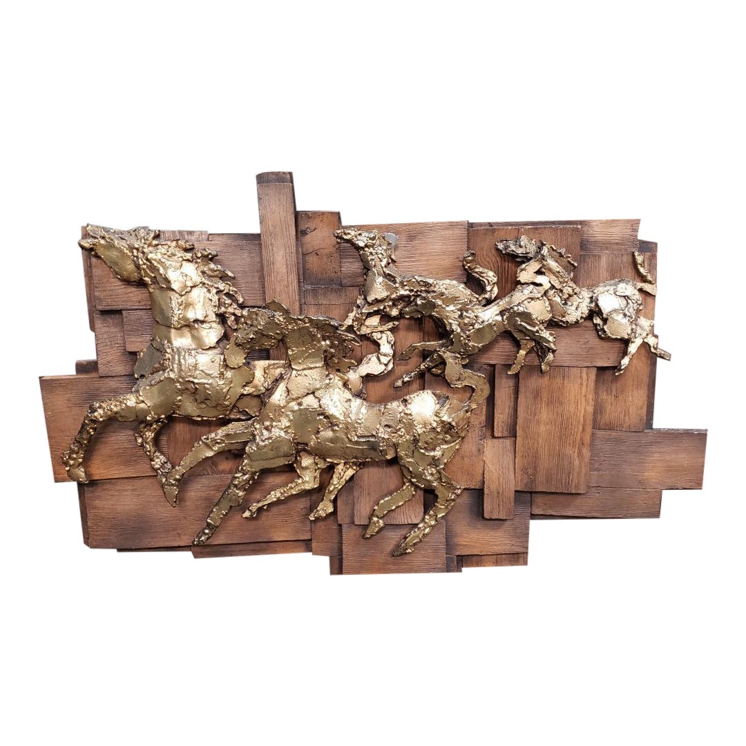 1970's Finesse Originals Galloping Horses on Patchwork Wood Fiberglass