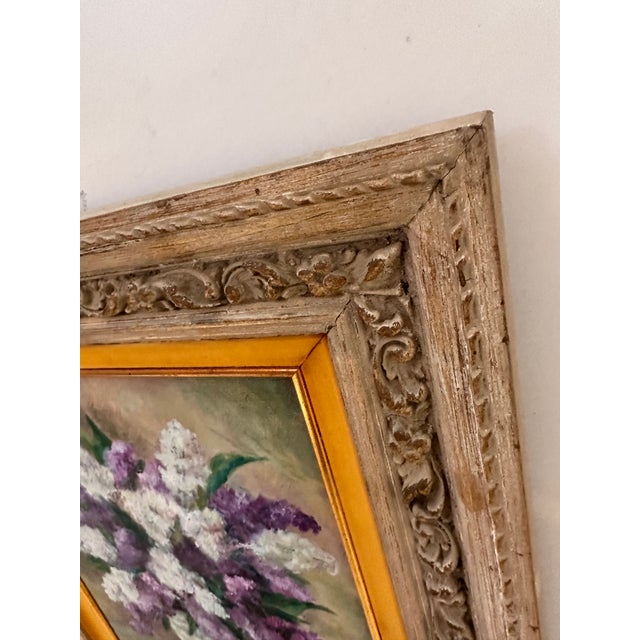 Vintage Flower Still Life in Ornate Frame For Sale In Miami - Image 6 of 8