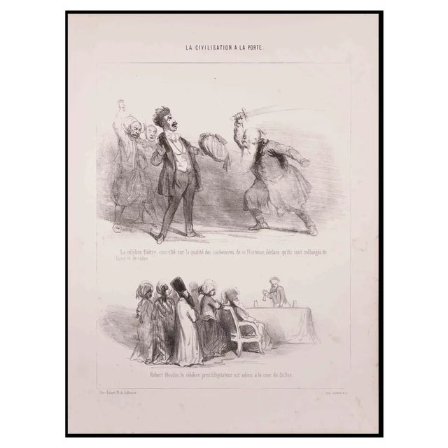 Paul Gavarni, Robert Houdin and Sultan, Lithograph, 1850s For Sale