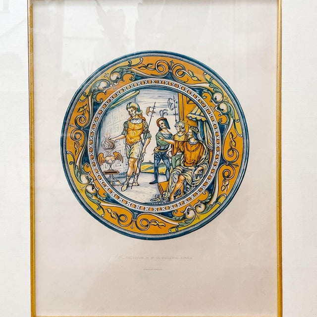 Large framed chromolithograph under glass of an Italian plate from an old collection of Italian faience published by Henri...