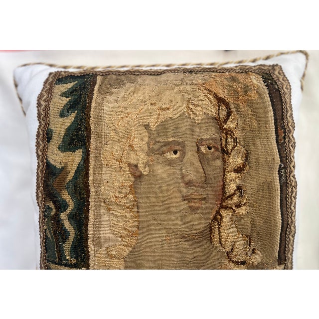 Traditional Pillow Featuring an 18th-Century Tapestry Panel Depicting a Gentleman. For Sale - Image 3 of 14