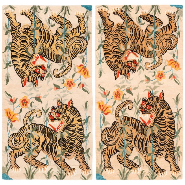 Handwoven Tan Orange And Black Tibetan Wool Tiger Area Rugs A Pair Chairish