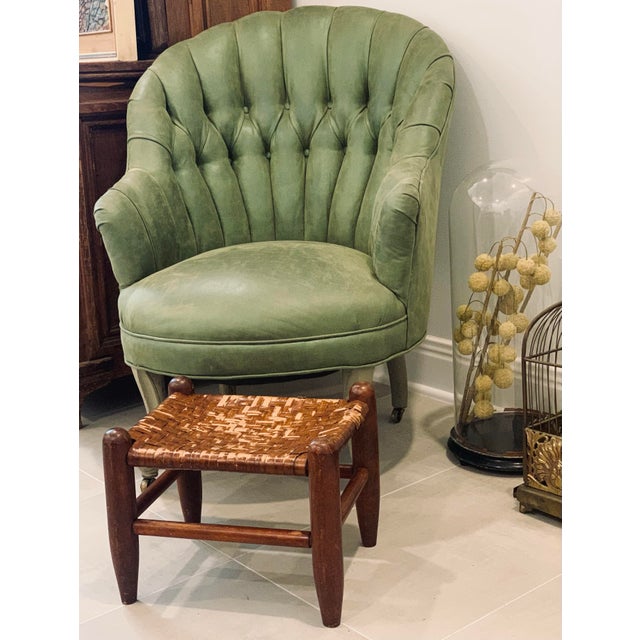 Vintage Mid-Century Hand Woven Wood Foot Stool, Ottoman. I love the worn patina and loss of surface stained finish, it...