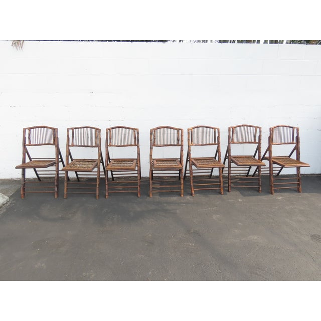 Hollywood Regency Hollywood Regency Bamboo Folding Dining Chairs Set of Seven 6149 For Sale - Image 3 of 13