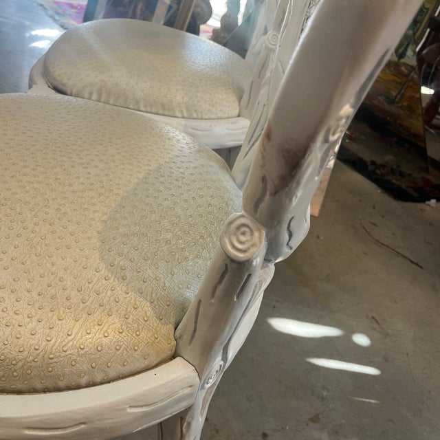 Faux Bois Twig Branch Chairs (Pair) - Mid 20th Century Carved Art Nouveau Chairs With Faux Ostrich Upholstery & Cane Back For Sale In Miami - Image 6 of 11